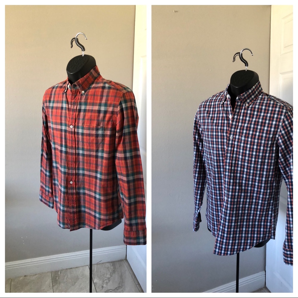 TWO J CREW MERCANTIL FLEX PLAID MEN'S SHIRTS | S